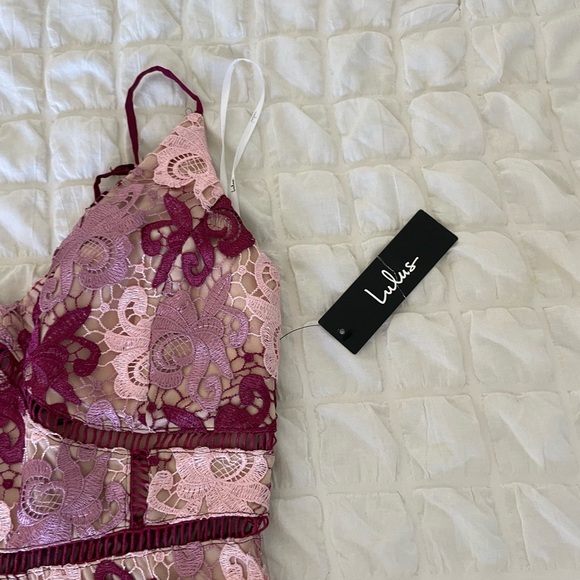 Lulu's Burgundy and Pink Lace Dress - Picture 9 of 11